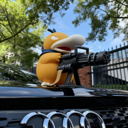 Car-mounted gangster Gatling gun Psyduck figurine, creative car interior/exterior/dashboard/roof/rear window decoration, funny car ornament/toy.