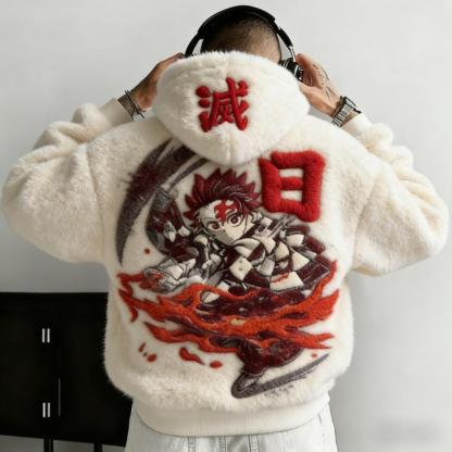 Men's Demon Slayer: Kimetsu no Yaiba Tanjiro Kamado Color-blocked Plush Hoodie