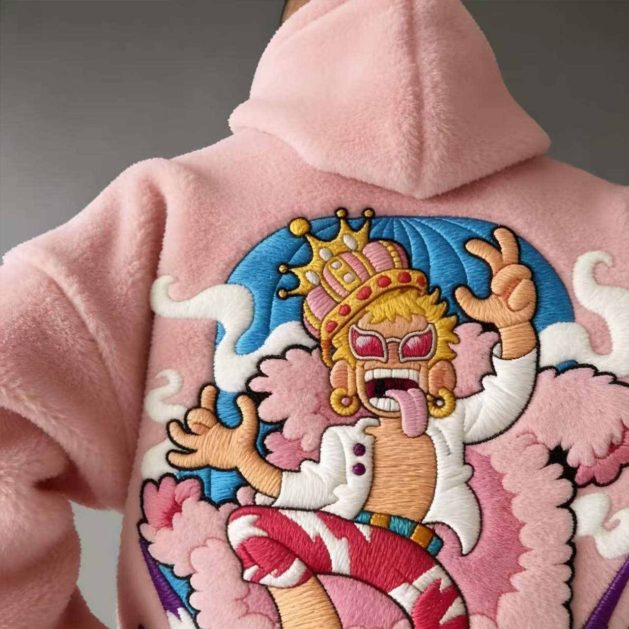 Unisex ONE PIECE Sanji Queen Log Collection Embroidery Color-blocked Plush Hoodie