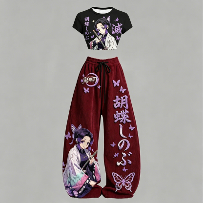 Demon Slayer Top & Elasticated Trousers Corduroy Two-Piece Set