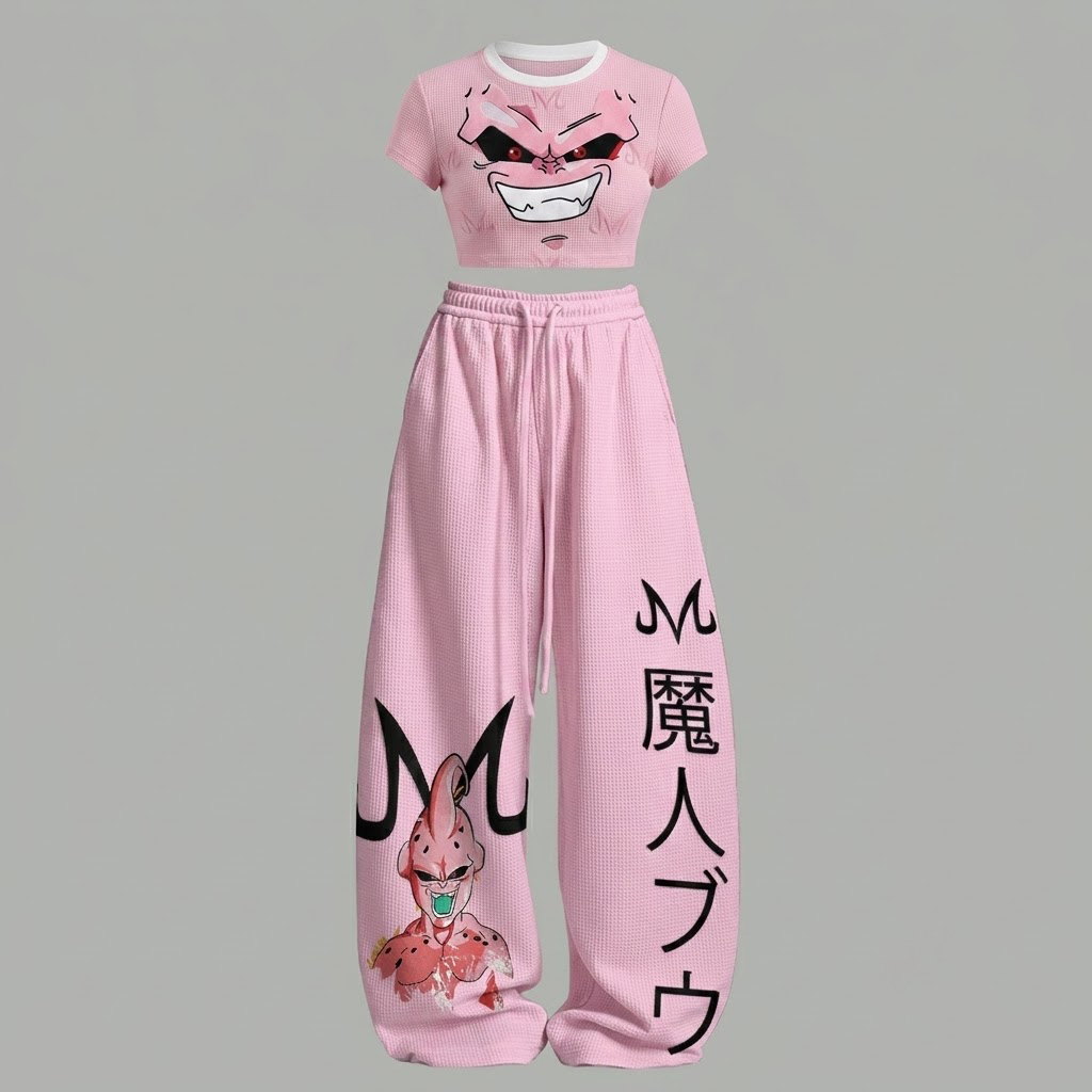 DRAGON BALL Women T-Shirt & Elasticated Trousers Waffle Two-Piece Set