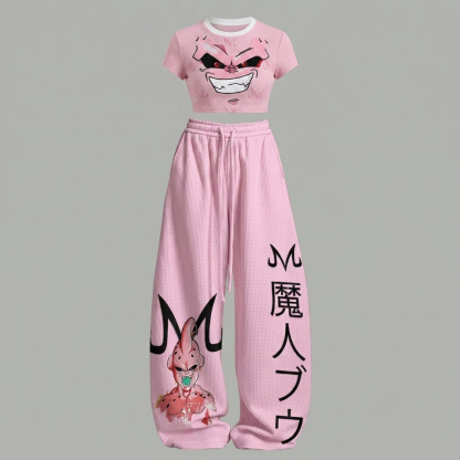 DRAGON BALL Women T-Shirt & Elasticated Trousers Waffle Two-Piece Set