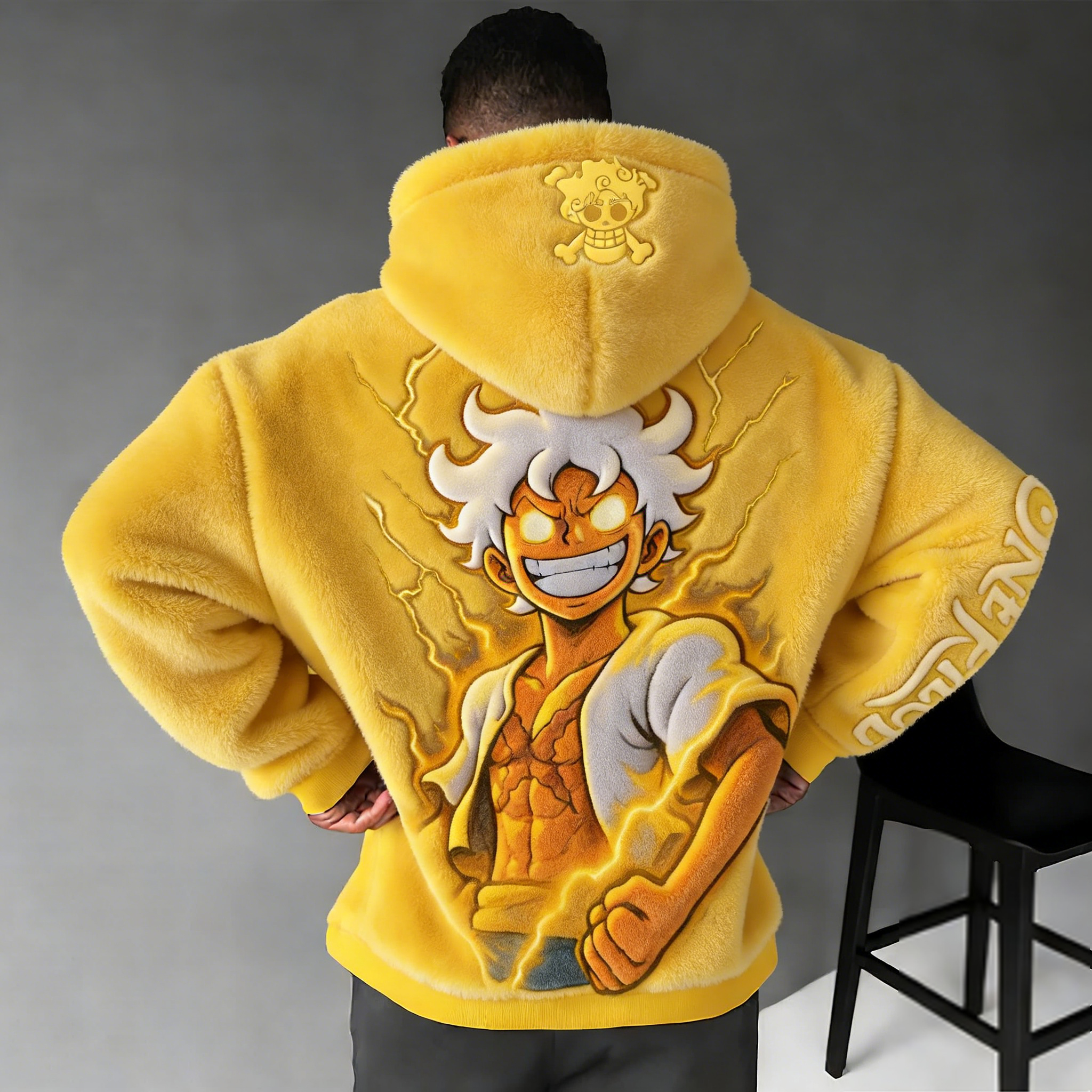 One Piece Color-blocked Plush Hoodie