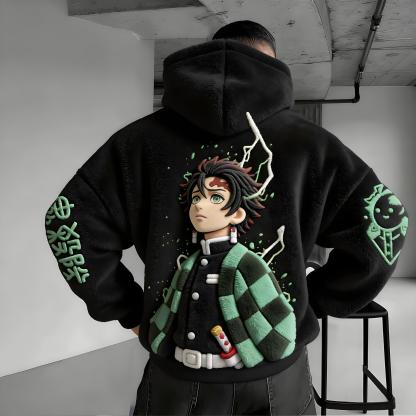 Demon Slayer Color-blocked Plush Hoodie