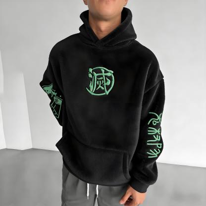 Demon Slayer Color-blocked Plush Hoodie
