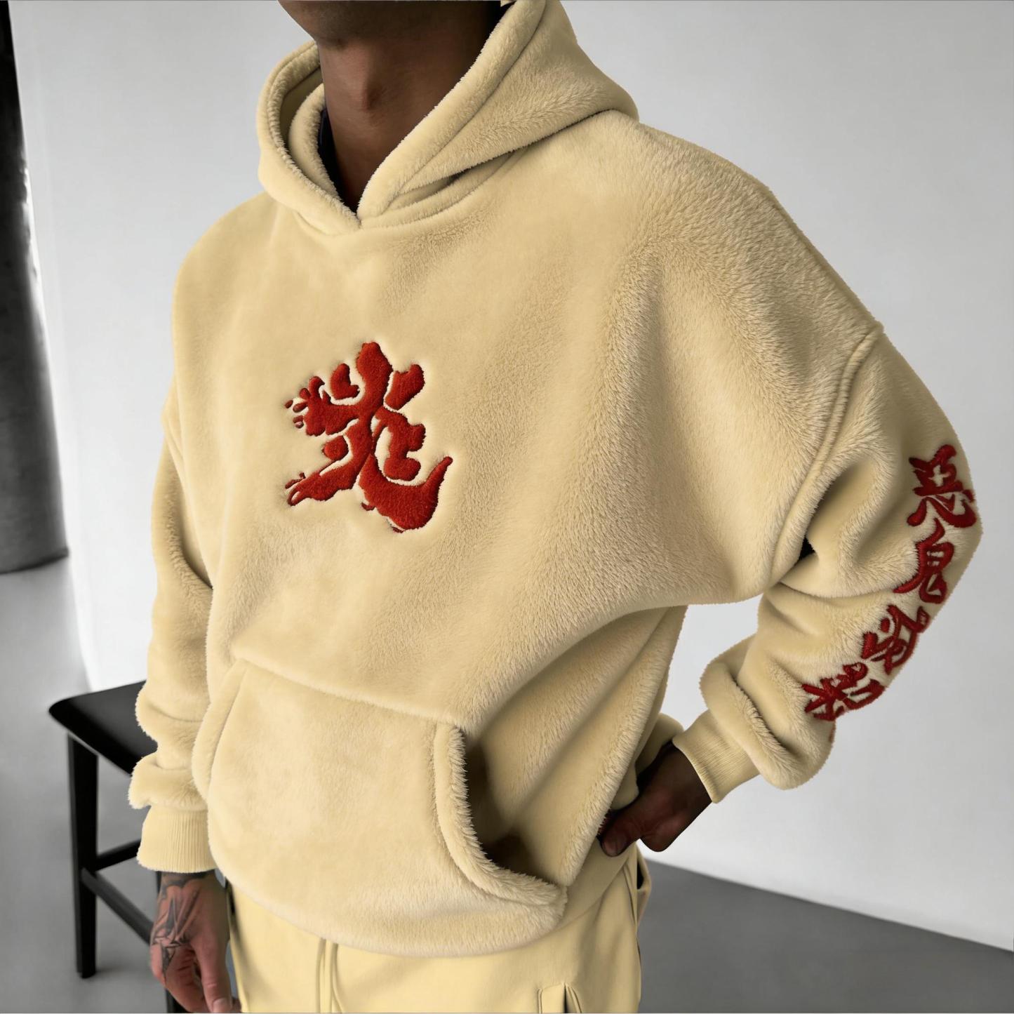 Men Demon Slayer Tanjiro Kamado Color-blocked Plush Hoodie