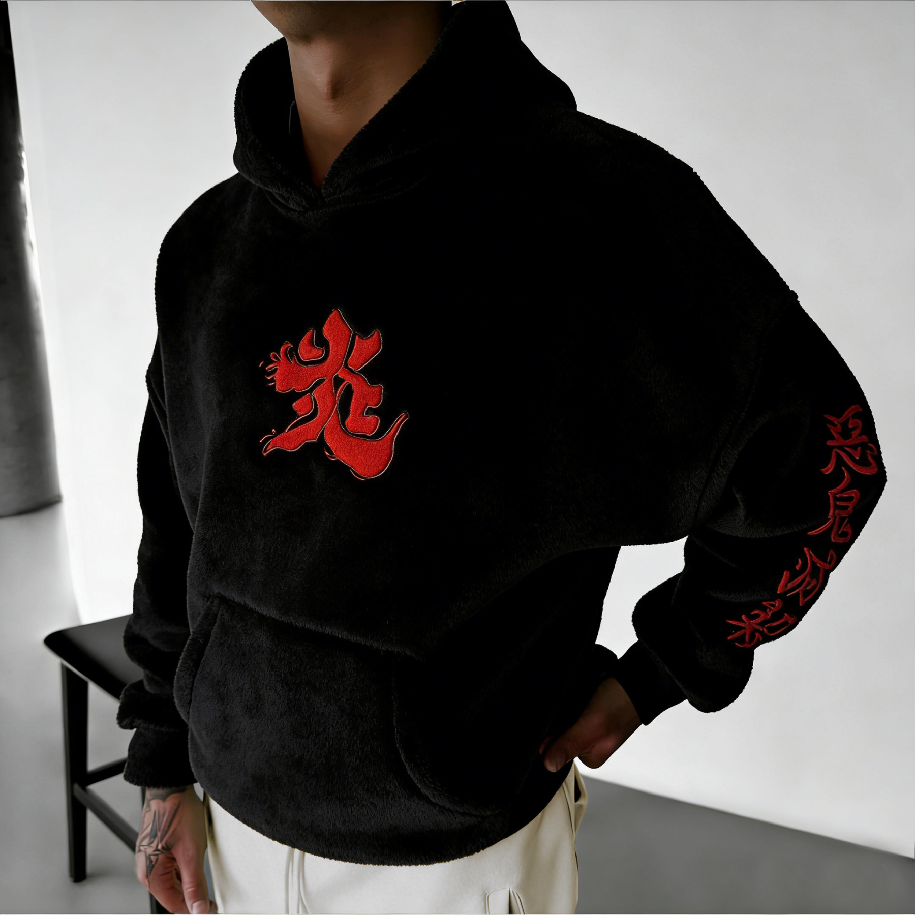 Men Demon Slayer Tanjiro Kamado Color-blocked Plush Hoodie