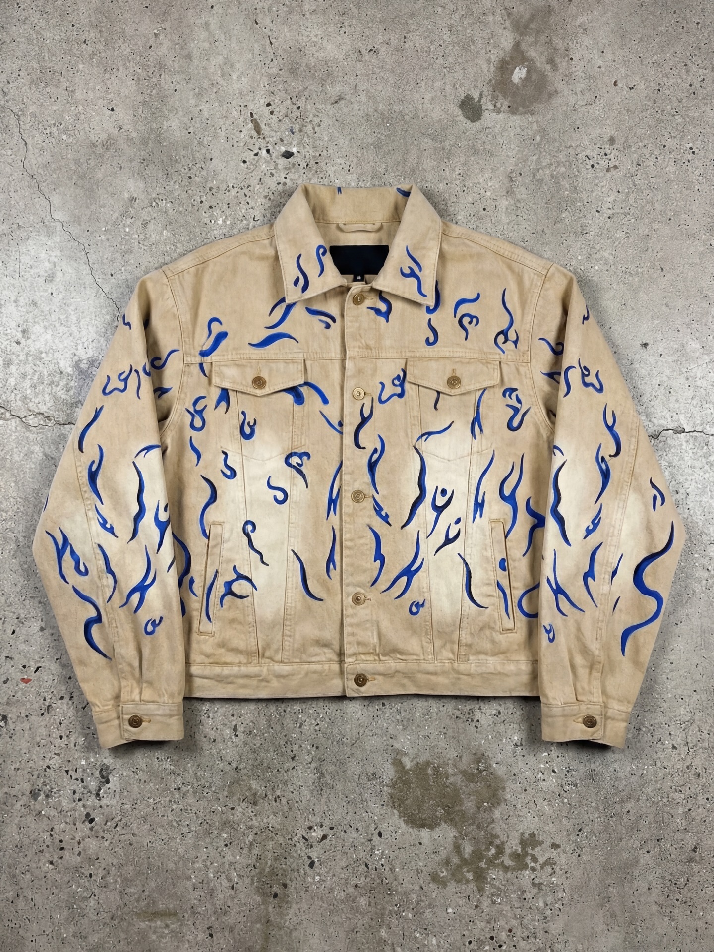 Denim Jacket With Blue Graffiti Pattern