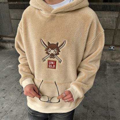 Unisex Version Demon Slayer Color-blocked Plush Hoodie
