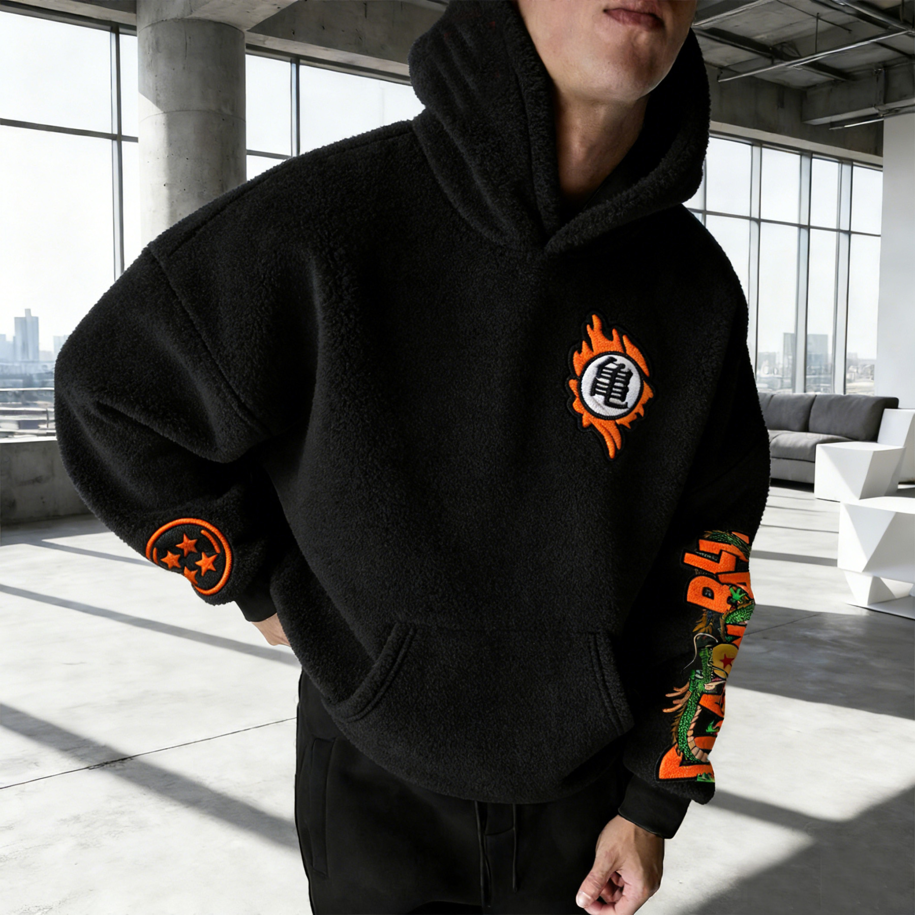 Dragon Ball Color Blocked Collaboration Plush Hoodie