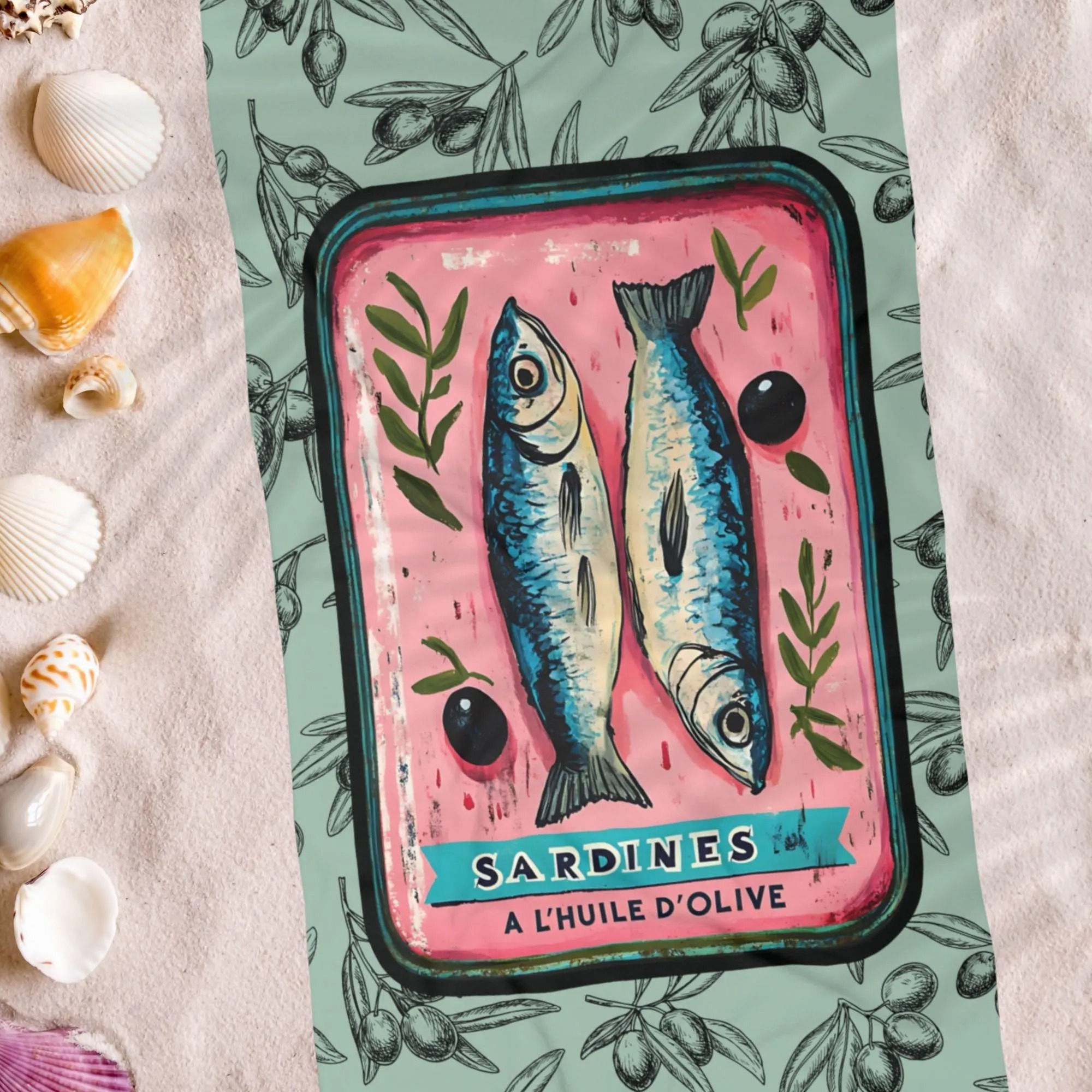 Sardines and Olives Beach Towel