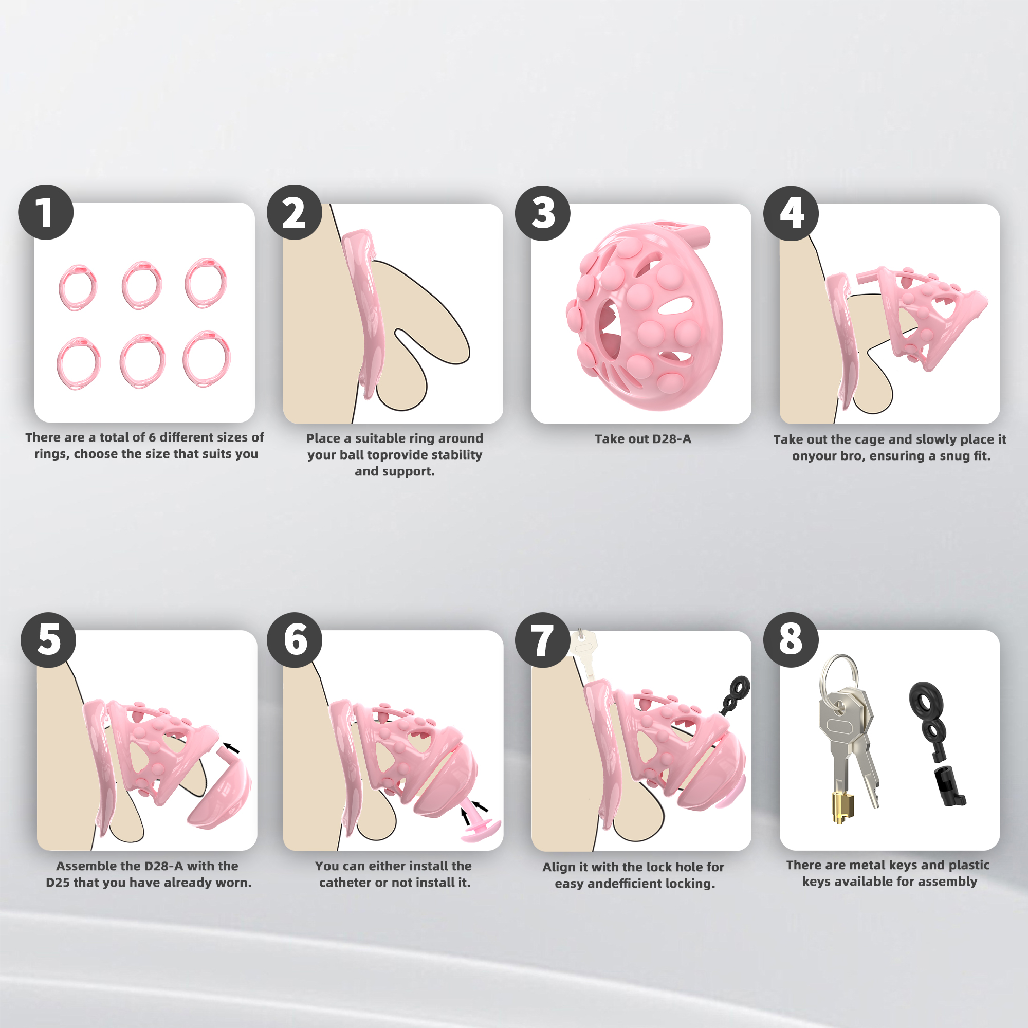 Silicone Soft Nail Chastity Cage | Male Chastity Device with Airport-Security Plastic Lock – 3 Wearing Methods, Pink/Black/Purple, S/M Sizes