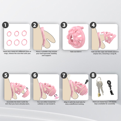 Silicone Soft Nail Chastity Cage | Male Chastity Device with Airport-Security Plastic Lock – 3 Wearing Methods, Pink/Black/Purple, S/M Sizes