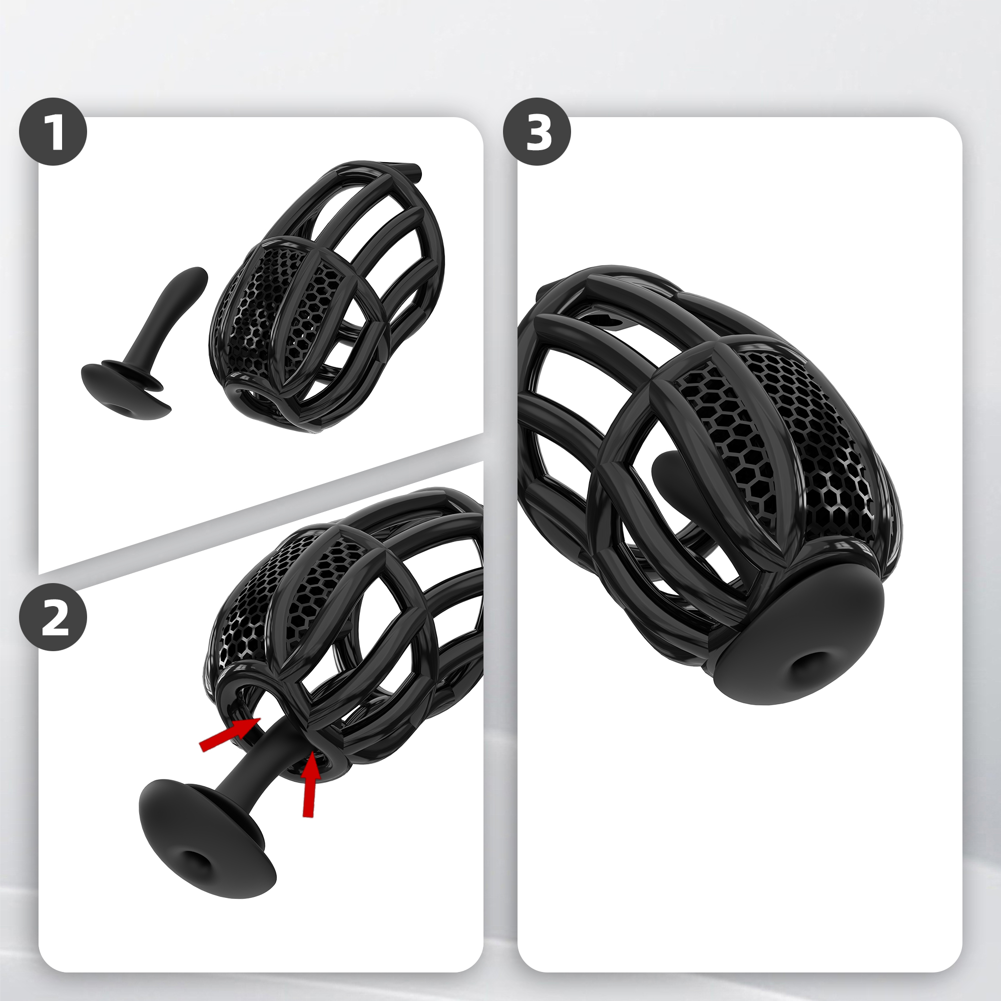 Remote Control Silicone Chastity Device with Adjustable Angle Anal Plug – Breathable Cage System (S/M/L) 