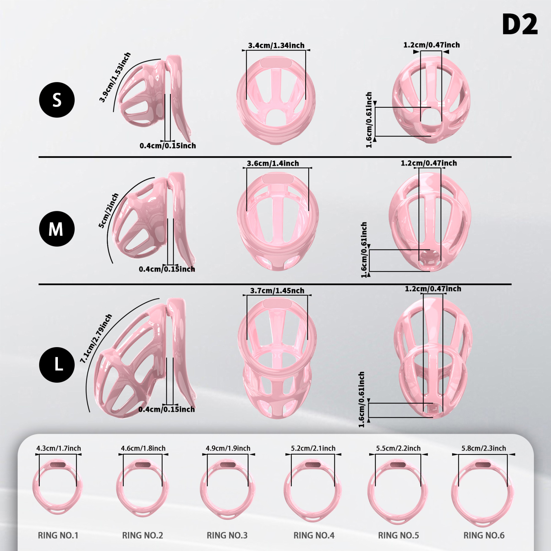 Lightweight ABS Chastity Cage with 6 Lock Rings – Breathable Male Chastity Device in Black, Pink, and Purple (S/M/L Sizes)-ToyAura