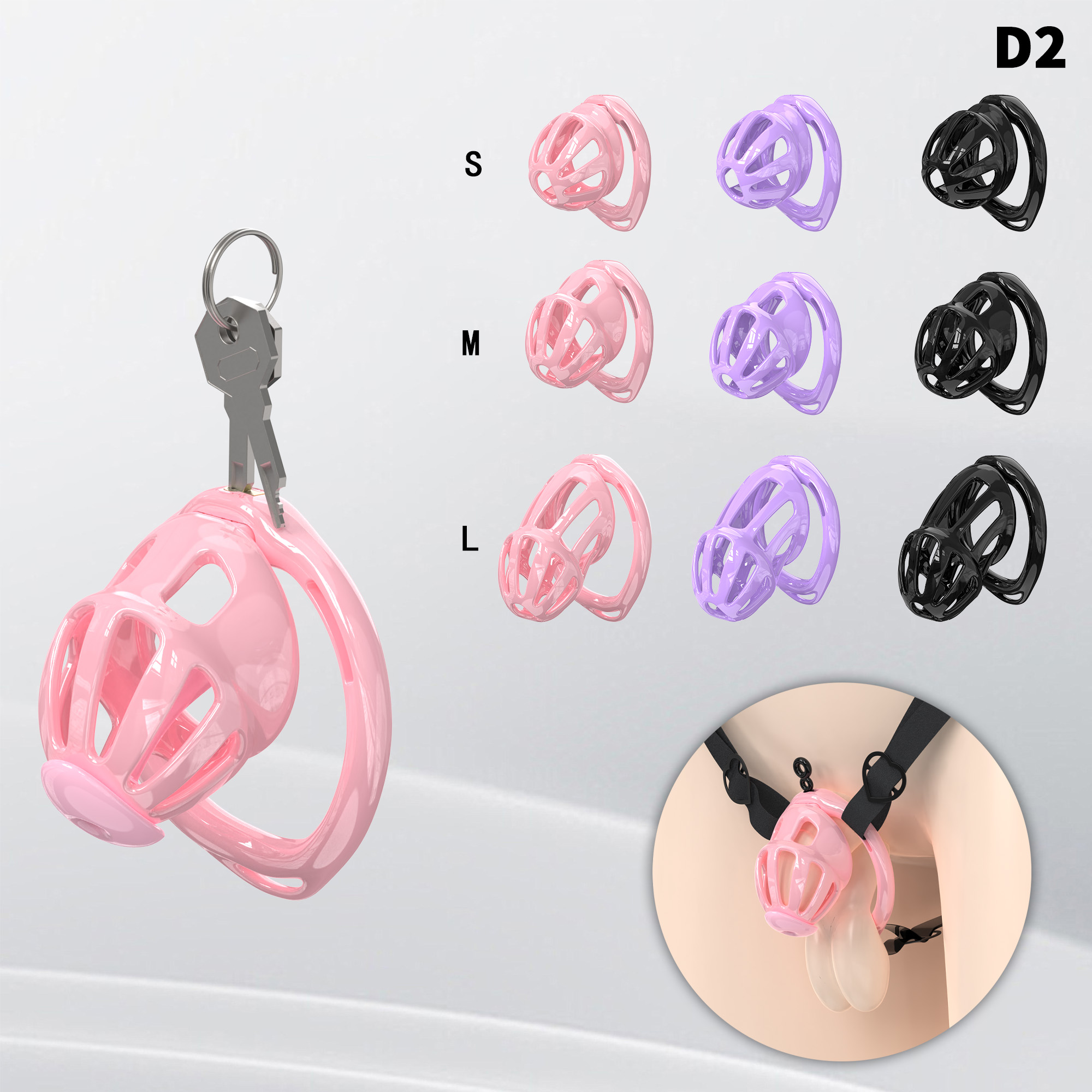 Lightweight ABS Chastity Cage with 6 Lock Rings – Breathable Male Chastity Device in Black, Pink, and Purple (S/M/L Sizes)-ToyAura