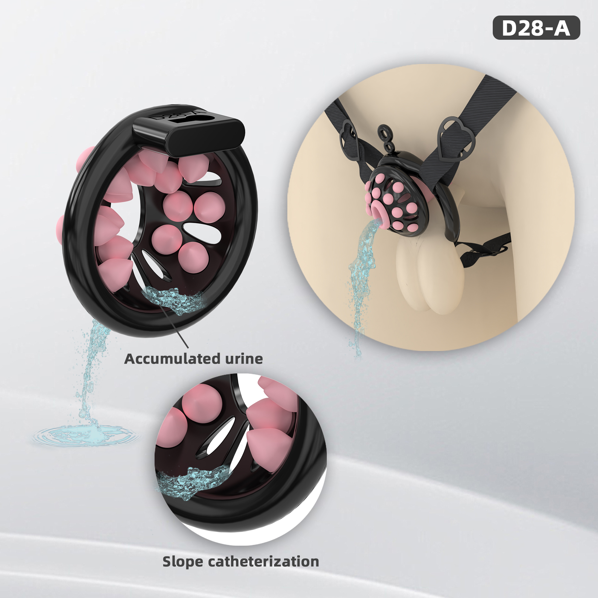 Adjustable Silicone Bead Chastity Lock Device for Men – Wearable Waist Belt & Strapless Options, Pink/Purple/Black Secure Intimate Cage with Soft Silicone Stimulation Beads