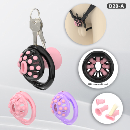 Adjustable Silicone Bead Chastity Lock Device for Men – Wearable Waist Belt & Strapless Options, Pink/Purple/Black Secure Intimate Cage with Soft Silicone Stimulation Beads