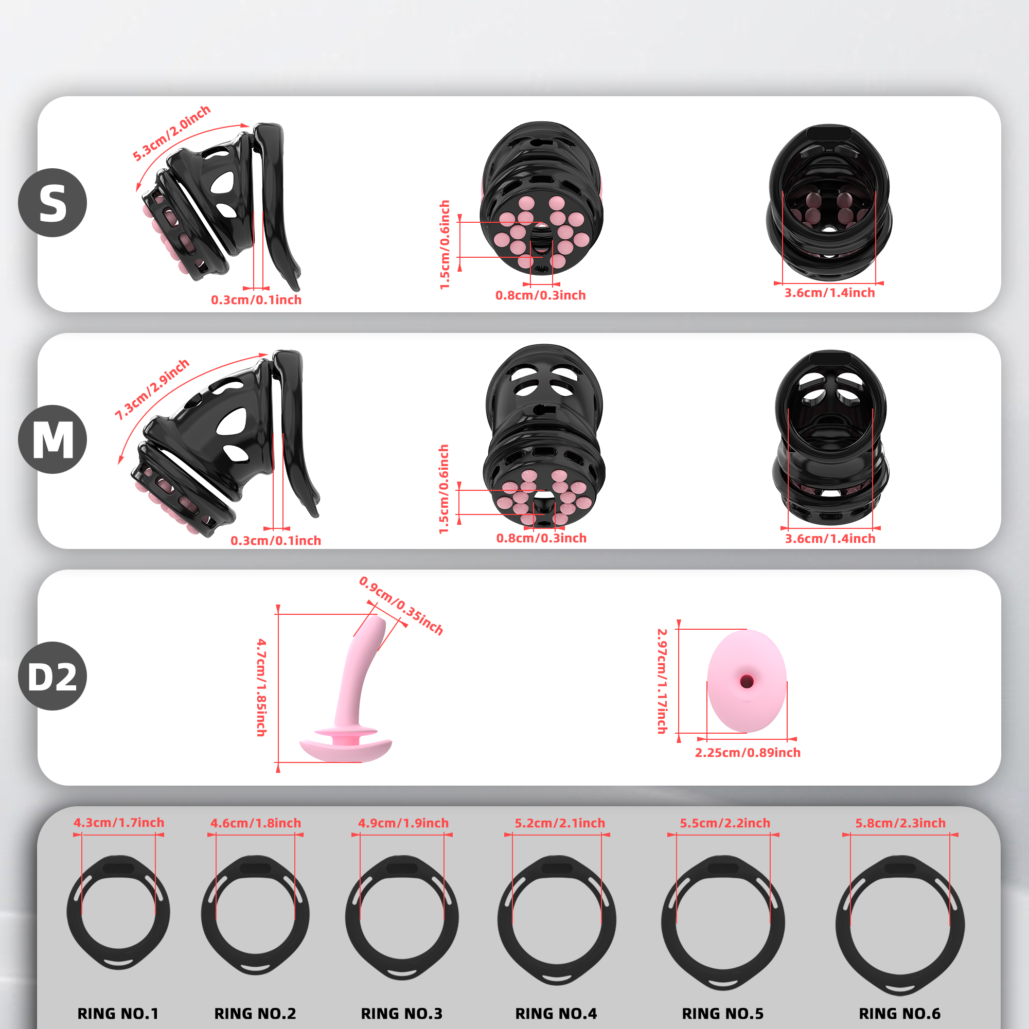 Double Layer Resin Chastity Cage Set for Men – Adjustable Hard Resin Cage with Soft Silicone Spike Bead Ring, S/M Sizes, Pink Purple Black Options