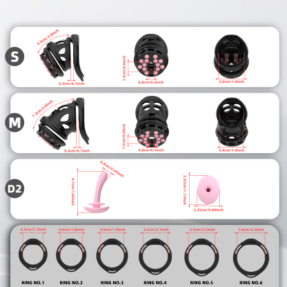 Double Layer Resin Chastity Cage Set for Men – Adjustable Hard Resin Cage with Soft Silicone Spike Bead Ring, S/M Sizes, Pink Purple Black Options