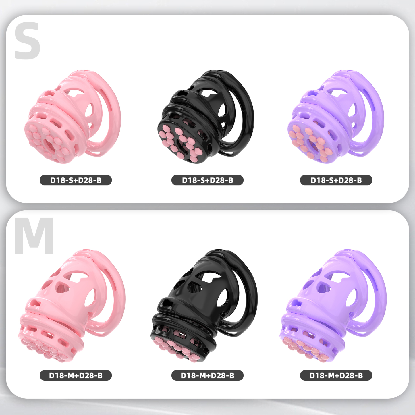 Double Layer Resin Chastity Cage Set for Men – Adjustable Hard Resin Cage with Soft Silicone Spike Bead Ring, S/M Sizes, Pink Purple Black Options
