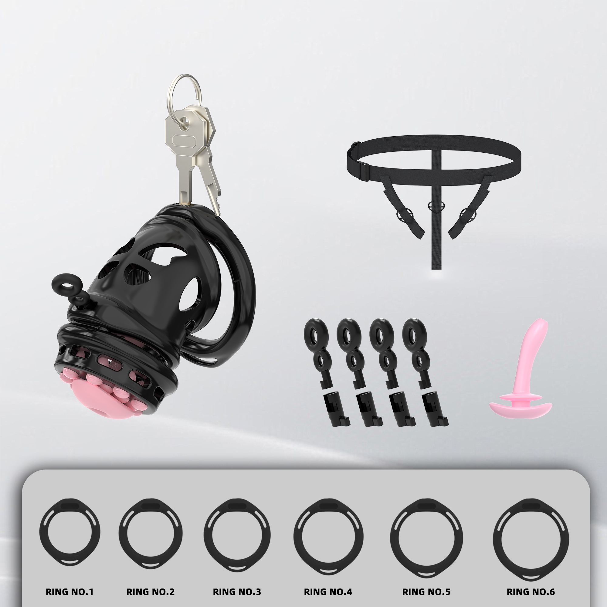 Double Layer Resin Chastity Cage Set for Men – Adjustable Hard Resin Cage with Soft Silicone Spike Bead Ring, S/M Sizes, Pink Purple Black Options