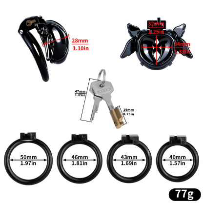 Angel Resin Chastity Lock – Black Heart Design with Wings
