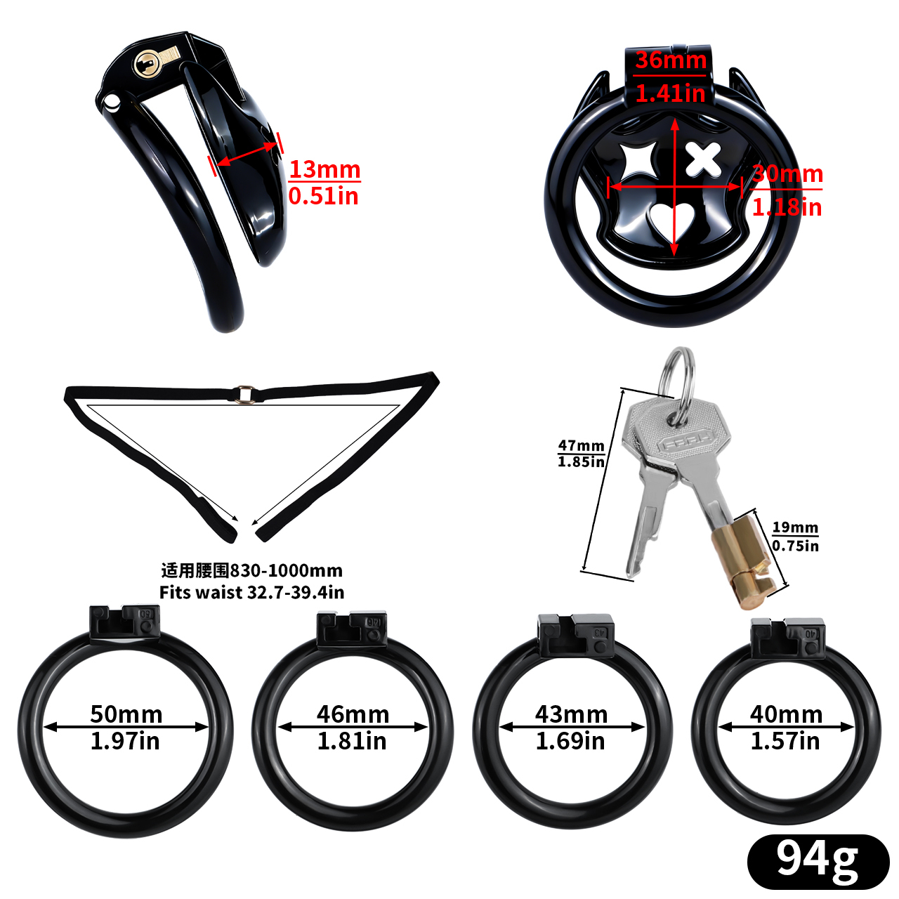 Little Devil Resin Chastity Lock – Black Heart & Horn Design