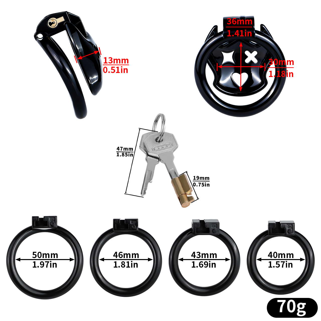Little Devil Resin Chastity Lock – Black Heart & Horn Design
