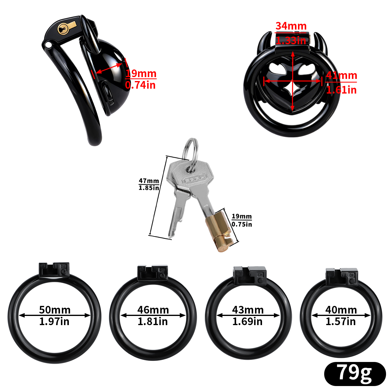 Little Devil Heart Resin Chastity Lock – Black Cute Horn Design