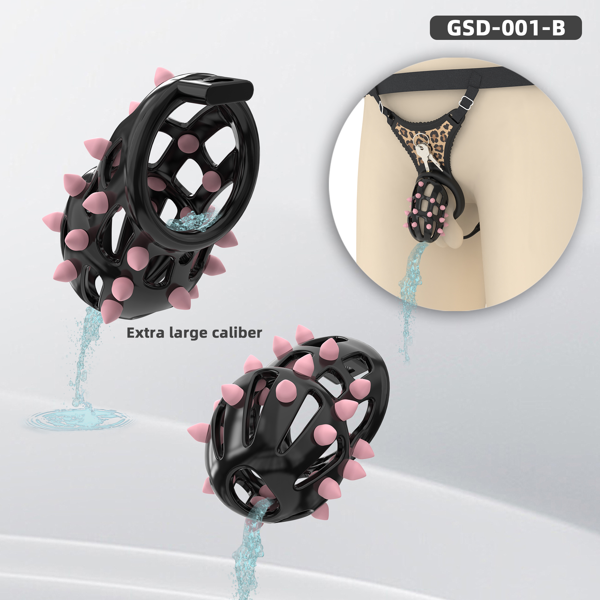 Spiked Chastity Cage Harness Set with Remote Vibrating Anal Plug