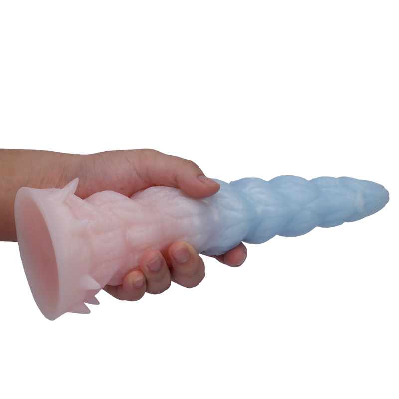 Textured Silicone Dildo – Gradient Blue & Pink, Unique Spiral Design