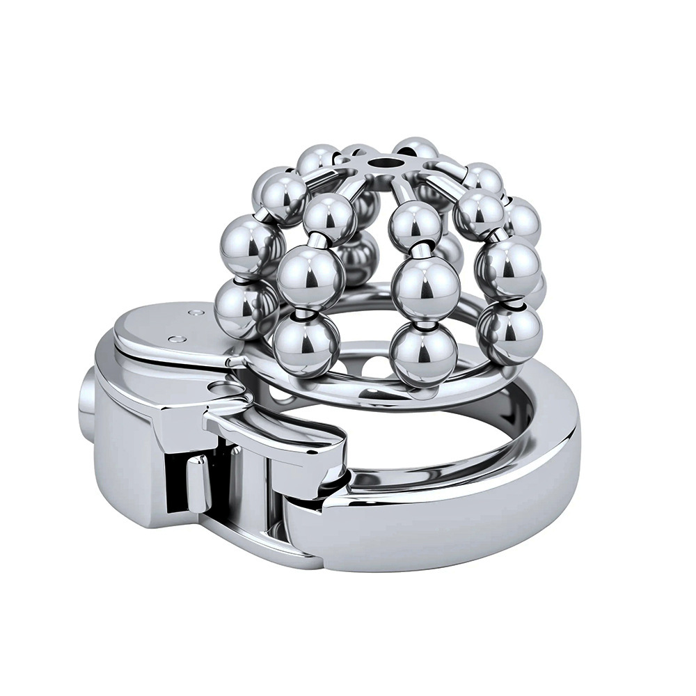 Stainless Steel Chastity Cage – Movable Bead Front, 32–50mm Adjustable Ring, Built-in Lock