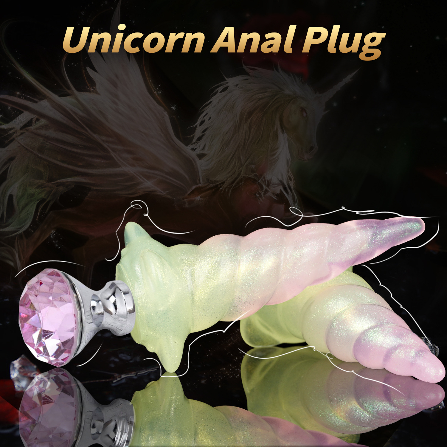 Premium Platinum Liquid Silicone Anal Plug – Fantasy Crystal Gem Base Butt Plug with Two Unique Designs, Soft Body Safe Silicone Adult Toy