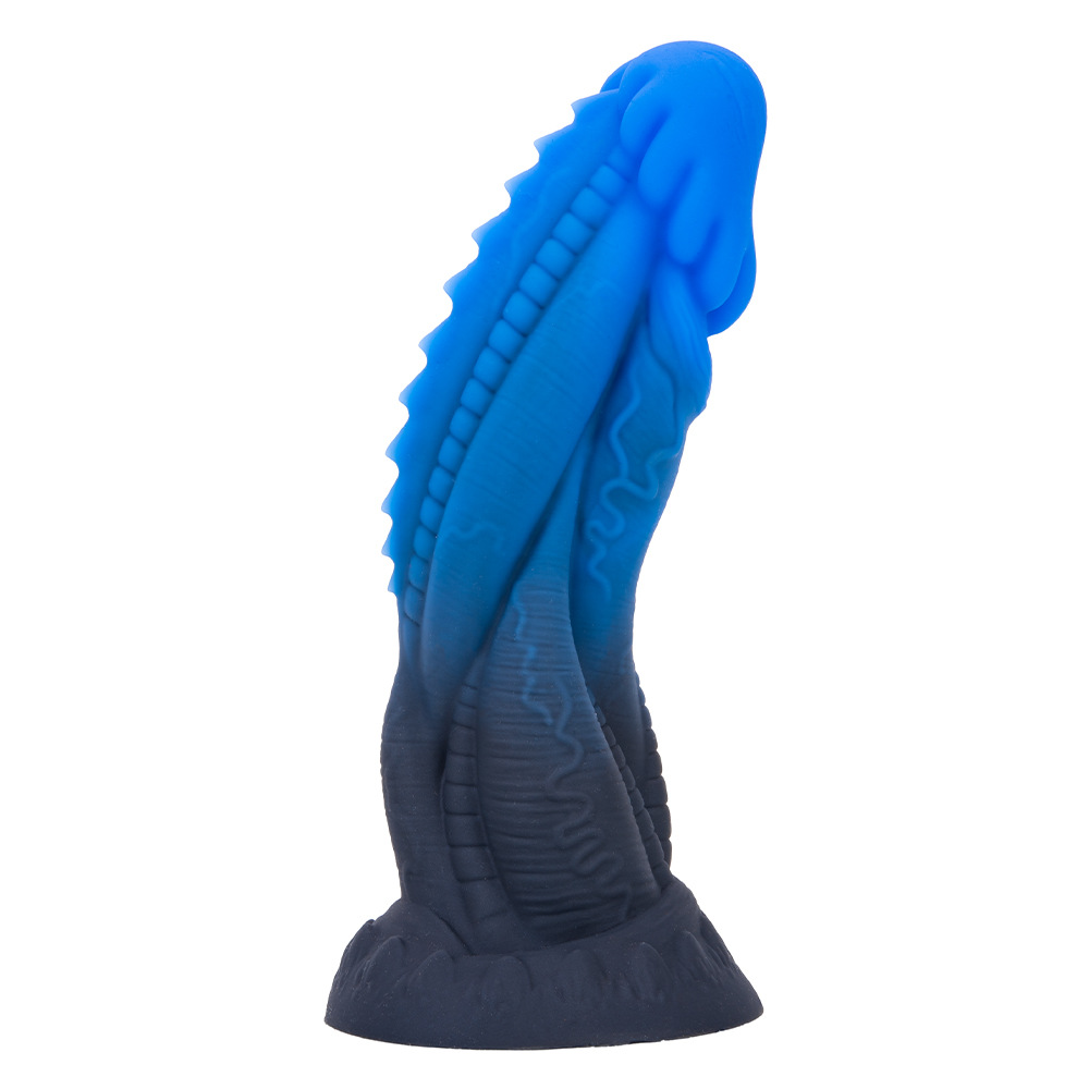 Ridgeform Blue Silicone Dildo with Curved Spine