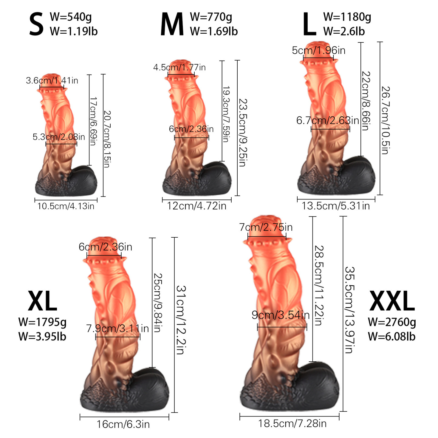 Spiny Orange Black Fantasy Dildo-Knot Dildo