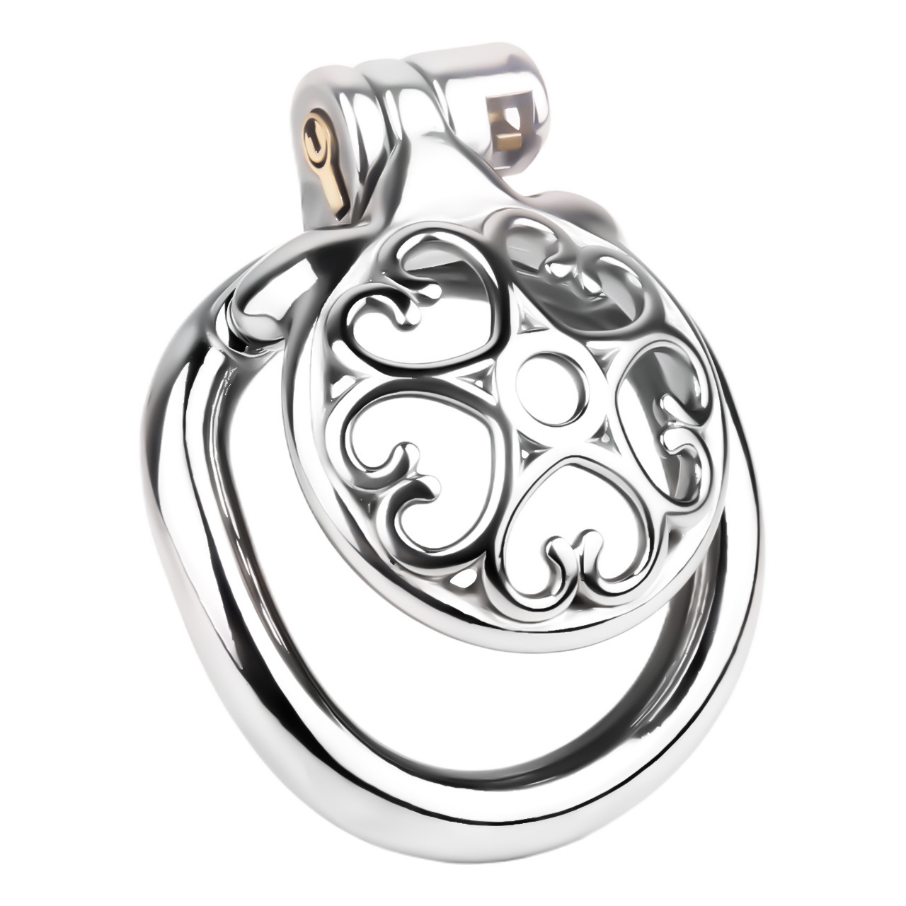 Stainless Steel Male Chastity Device – Ornate Metal Chastity Cage with Secure Lock