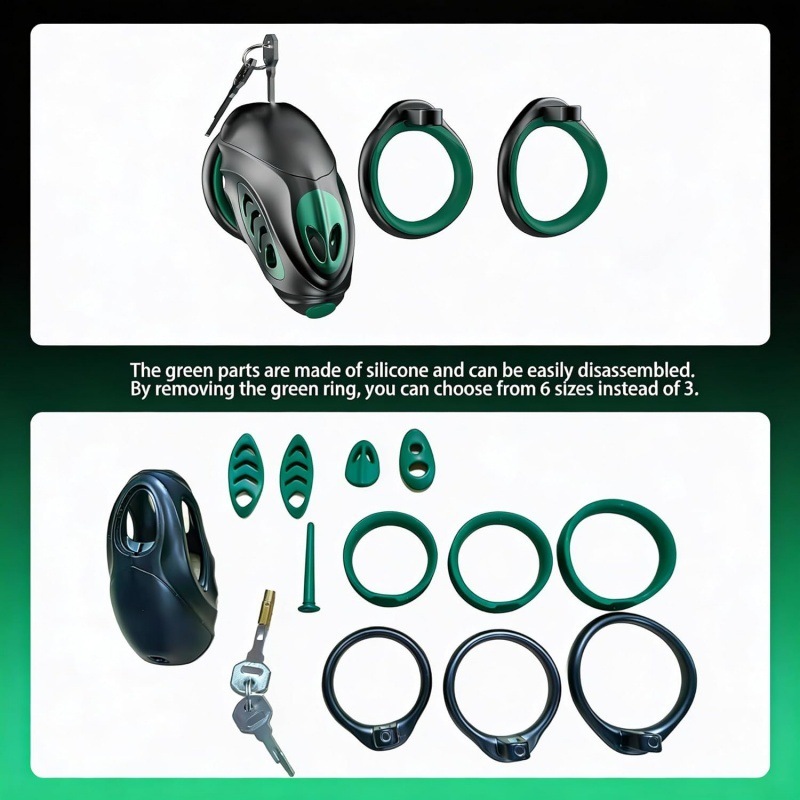 Alien Design Male Chastity Cage with Silicone Ring