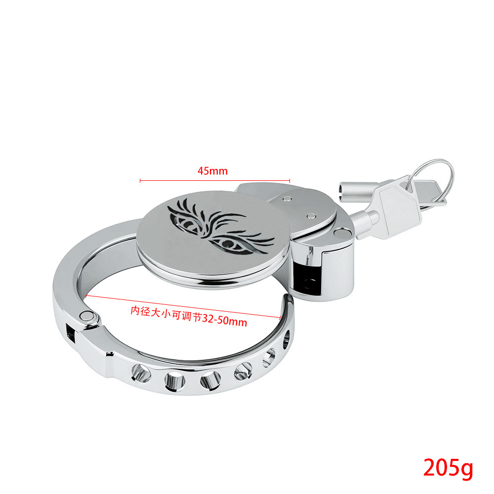 304 Stainless Steel Men’s Chastity Lock with Eye Design | Secure Long Cage with Adjustable Rings