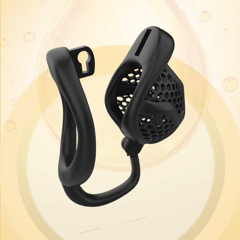 Male Split-Testicle Chastity Cage with Ball Separator Ring Adjustable Locking Device