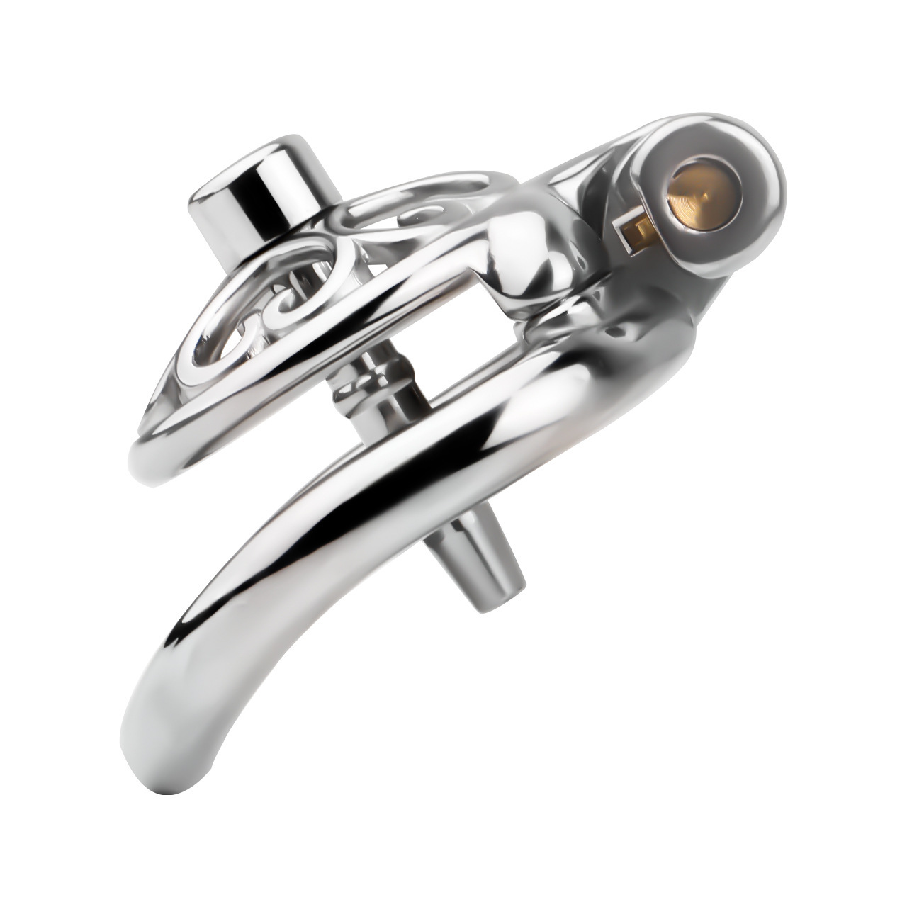 Stainless Steel Male Chastity Device – Ornate Metal Chastity Cage with Secure Lock