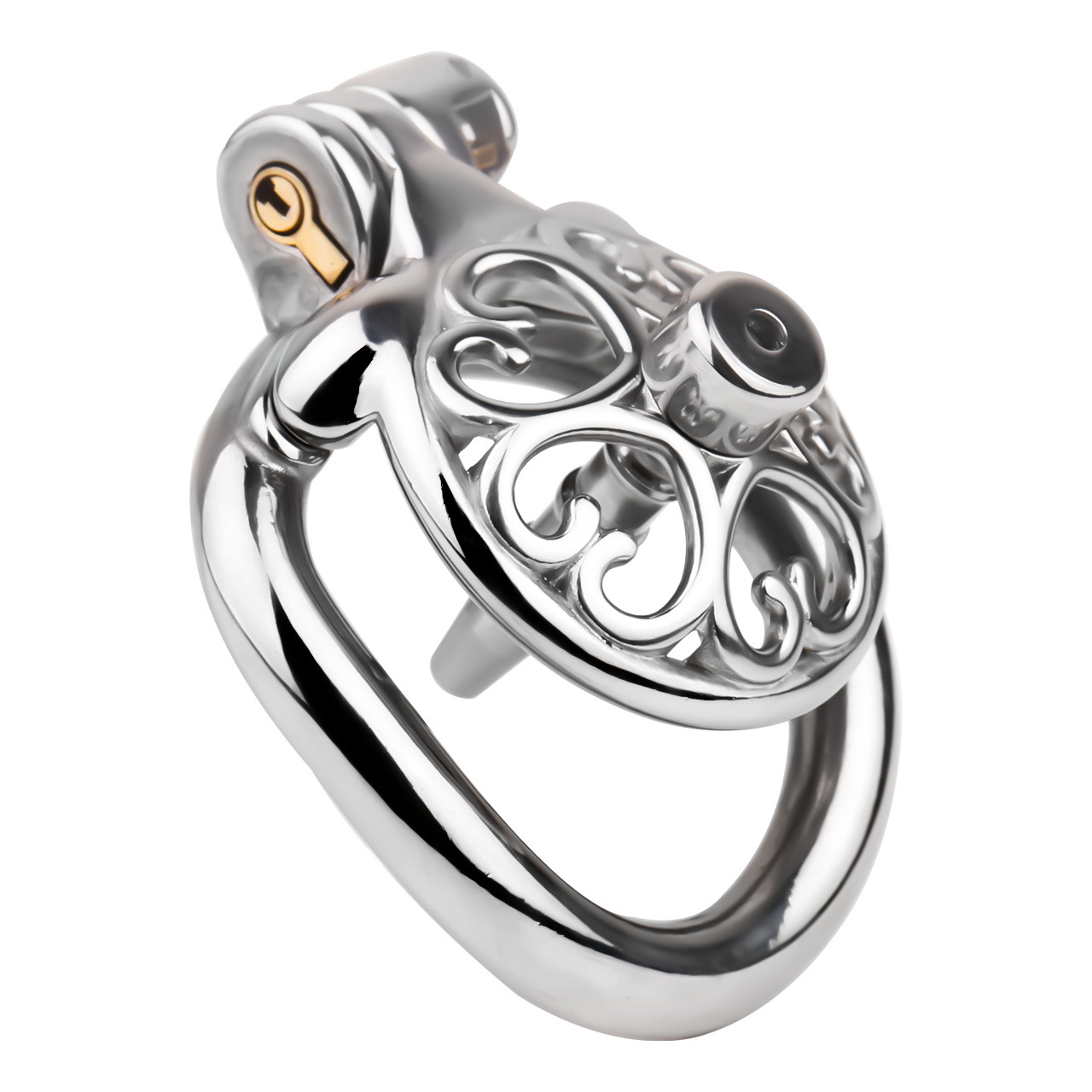 Stainless Steel Male Chastity Device – Ornate Metal Chastity Cage with Secure Lock