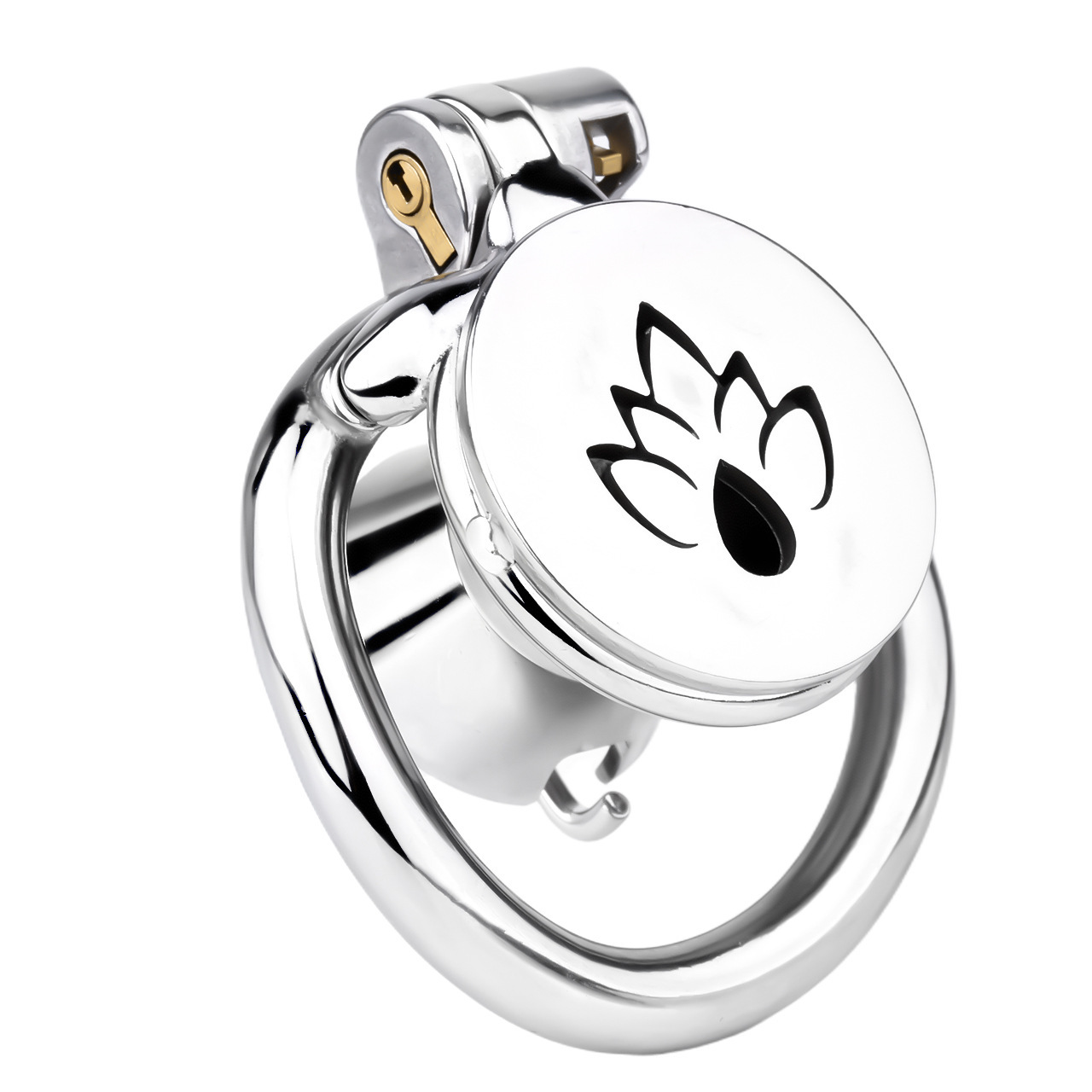 Stainless Steel Male Chastity Device with Lotus Shield — Secure Metal Chastity Cage for Long-Term Wear-ToyAura