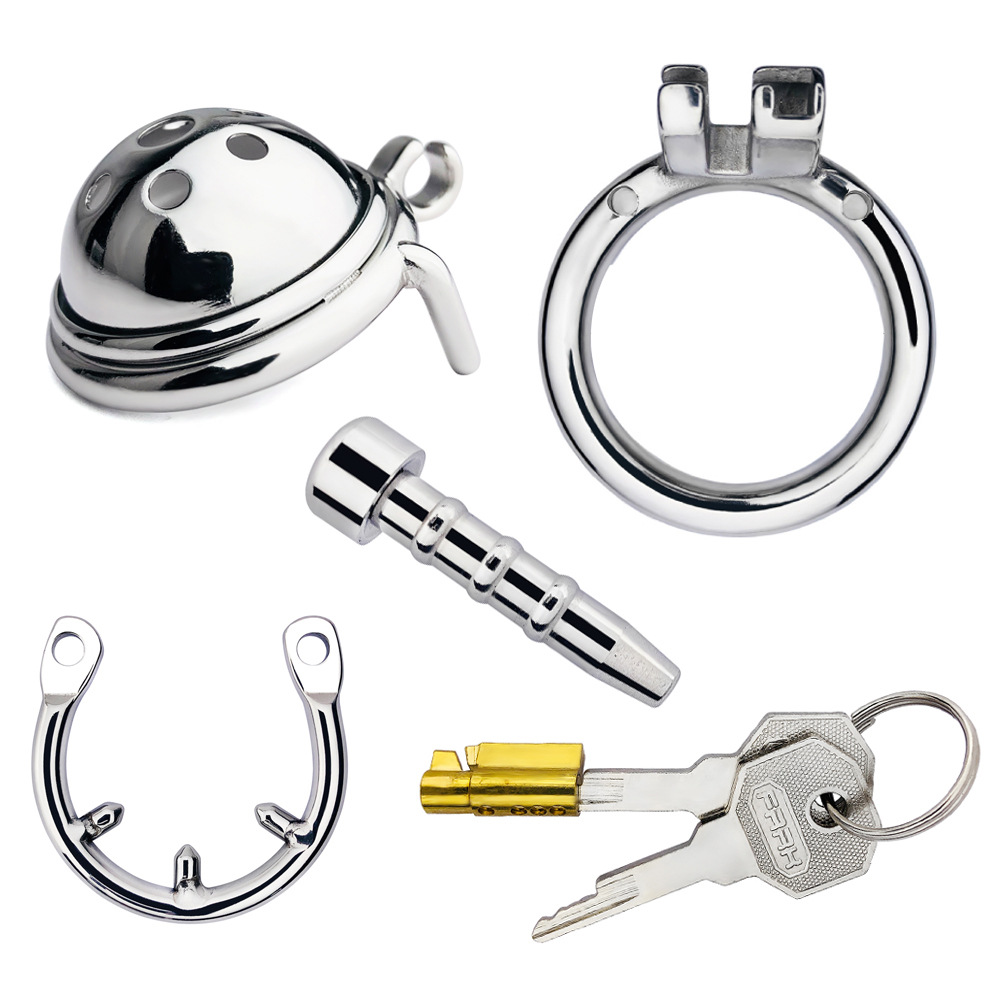 Stainless Steel Male Chastity Device with Urethral Tube & Anti-Escape Ring – Secure Metal Chastity Cage-ToyAura