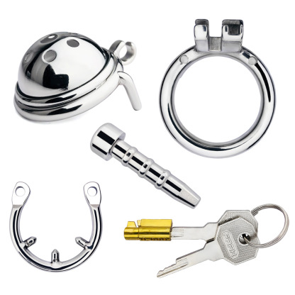 Stainless Steel Male Chastity Device with Urethral Tube & Anti-Escape Ring – Secure Metal Chastity Cage-ToyAura