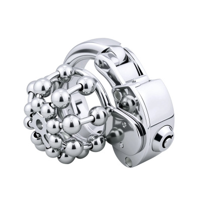 Stainless Steel Chastity Cage – Movable Bead Front, 32–50mm Adjustable Ring, Built-in Lock