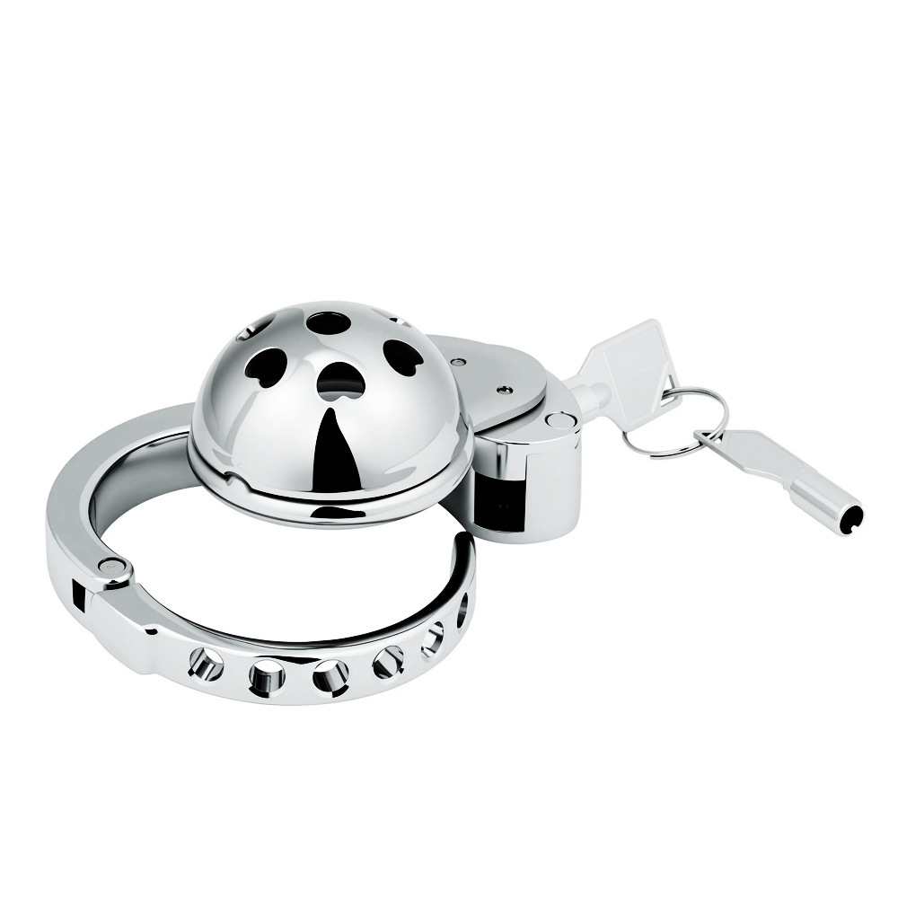 Metal Cock Chastity Cage with Invisible Button Lock – 6-Size Adjustable, Ventilated Flat-Style Chastity Device for Men-ToyAura