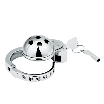 Metal Cock Chastity Cage with Invisible Button Lock – 6-Size Adjustable, Ventilated Flat-Style Chastity Device for Men-ToyAura