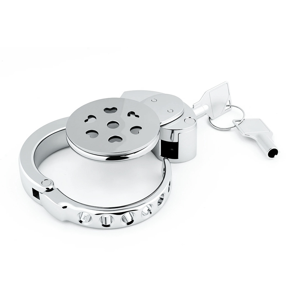 Stainless Steel Flat Plate Chastity Lock – Secure, Breathable & Polished Metal Cage for Men