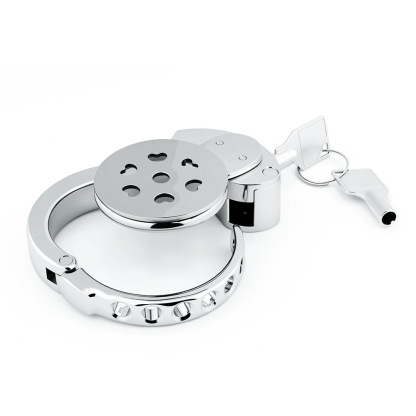 Stainless Steel Flat Plate Chastity Lock – Secure, Breathable & Polished Metal Cage for Men